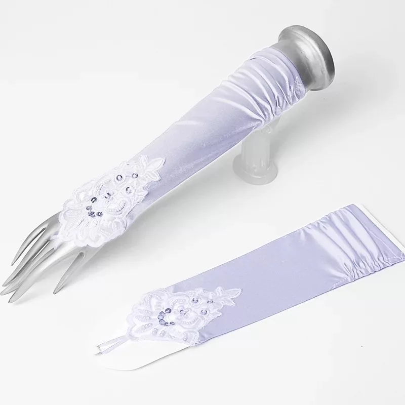 Fingerless Long White Gloves Pierced Elbow Length Satin Gloves Opera Evening Party 1920s Gloves for Women