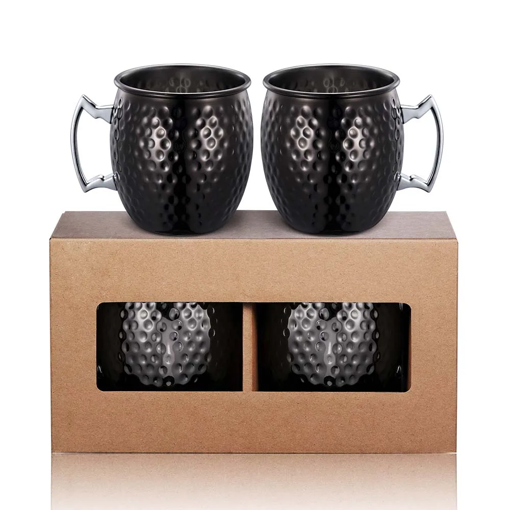 304 stainless steel Food grade Hammered Black steel antique custom moscow mule mug set