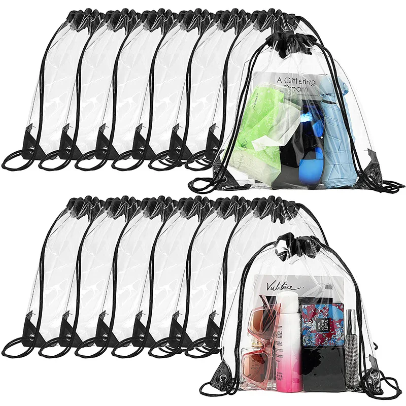 Custom Logo Plastic PVC Clear Draw string Bags For Sports Swimming Beach See Through Transparent Rucksack Drawstring Backpack