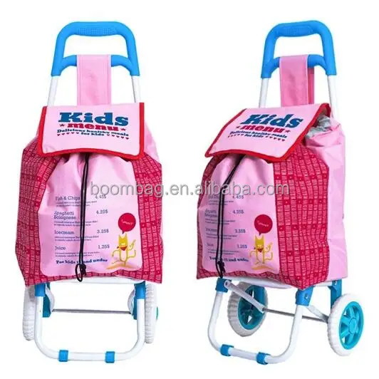 Cheap Kids Children Promotional Cartoon Gift Supermarket Shopping Luggage Trolley Portable Travel Folding Trolley Bag
