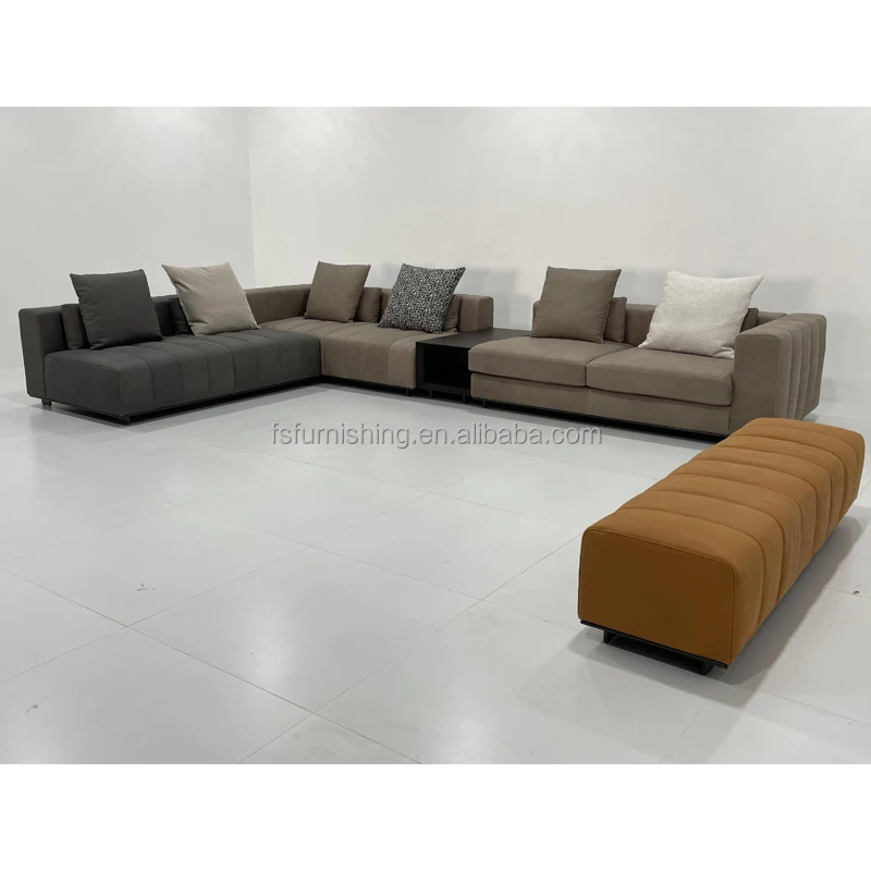 momoda large L shape Modern Italy luxury home living room furniture customize factory fabric double side sofa set