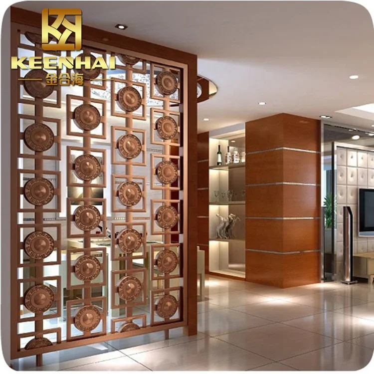 Modern Stainless Steel Restaurant Partition Wall Laser-Cut Perforated Metal Screen Room Dividers Movable Hanging Design