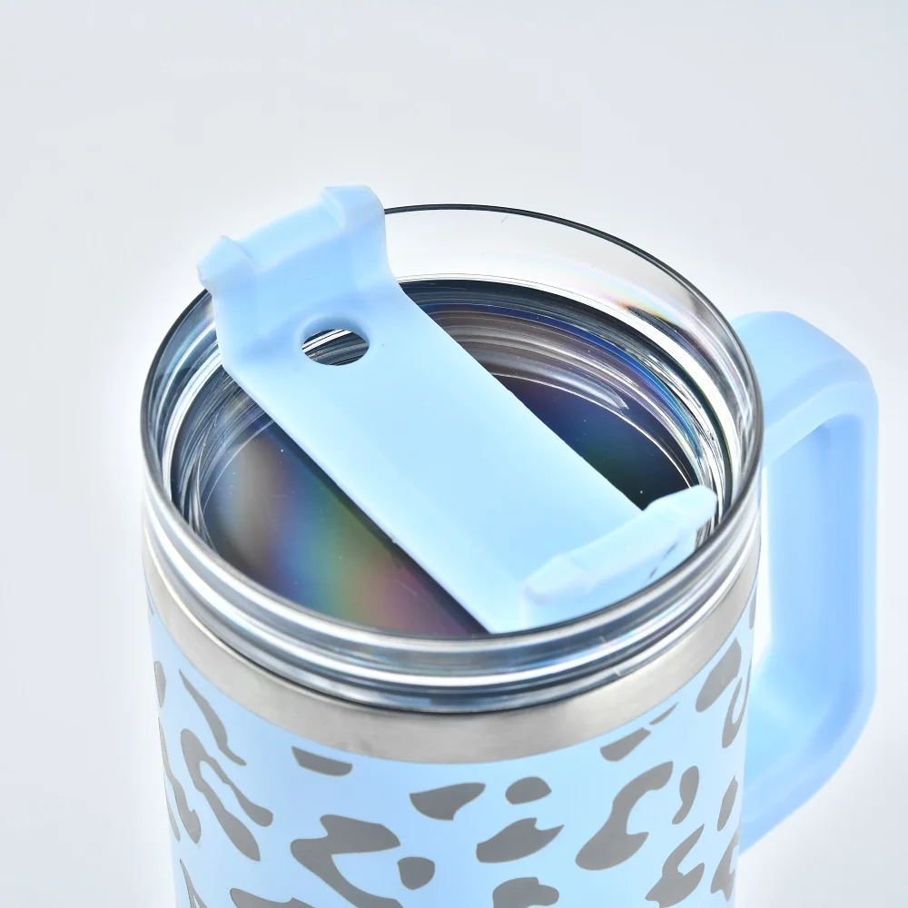 USA warehouse Stainless Steel Insulated Travel Water Tumbler Ice-flow Quencher Sublimation Leopard 40oz Tumbler with Handle