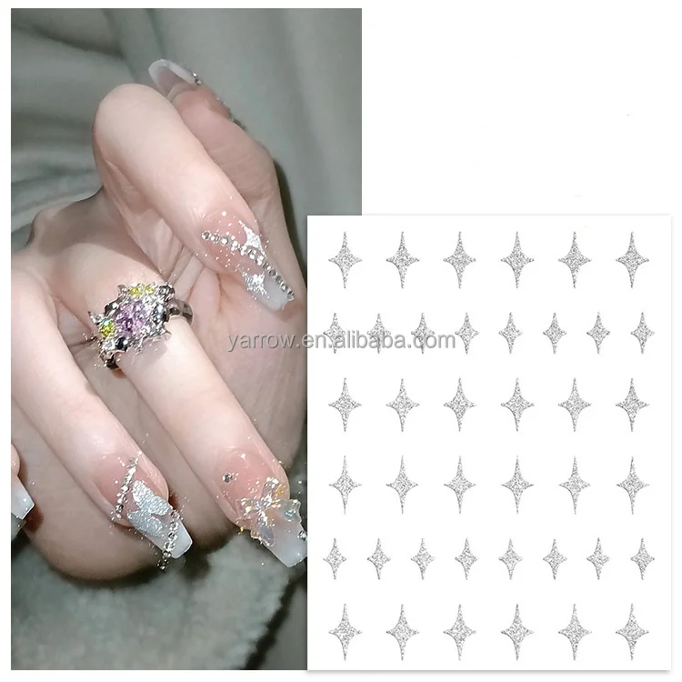 Trendy 3D Silver Broken Diamonds Sticker for Nail Art Star/Butterfly/Snown Shaped Nail Adhesive Decal Manicure sparkling sticker