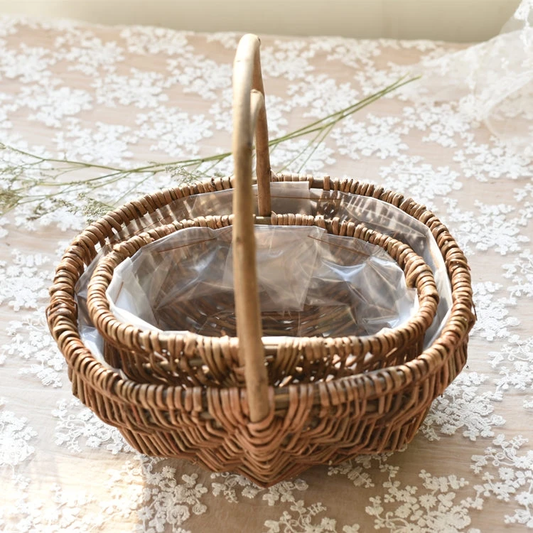 Factory best-selling rattan woven picnic basket with handle, gift food storage basket