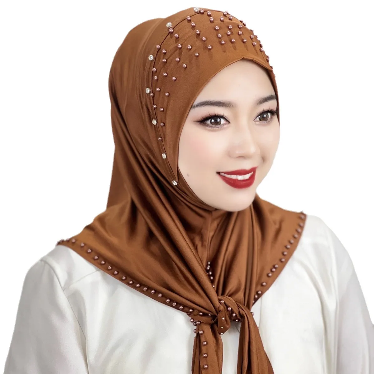New Ready to Wear Plain Muslim Instant Hijabs With Beads Diamond Hat for Women Instant Scarf Turban Hijab