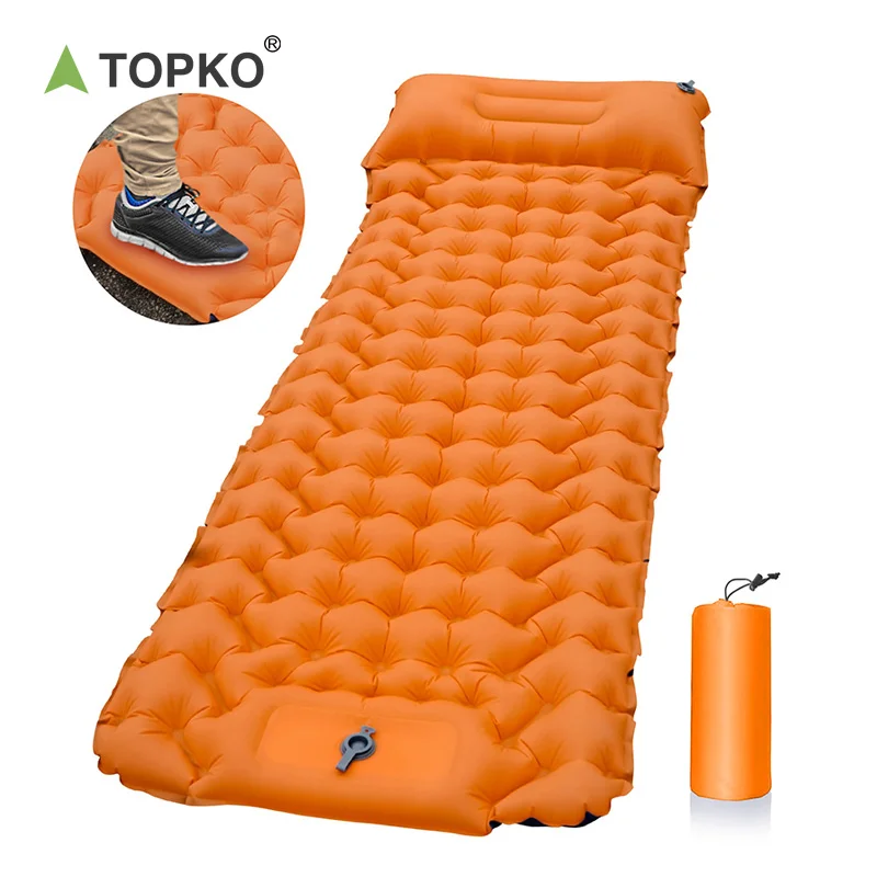 TOPKO Wholesale Price High Quality Portable Inflatable Built-in Foot Pump TPU Material Camping Mat Mattress