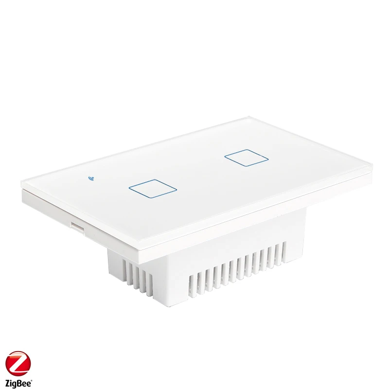 zigbee light  switch google Touch Glass Panel US 118 Standard 2 GANG 1 WAY Smart home APP Voice Control zigbee panel switch