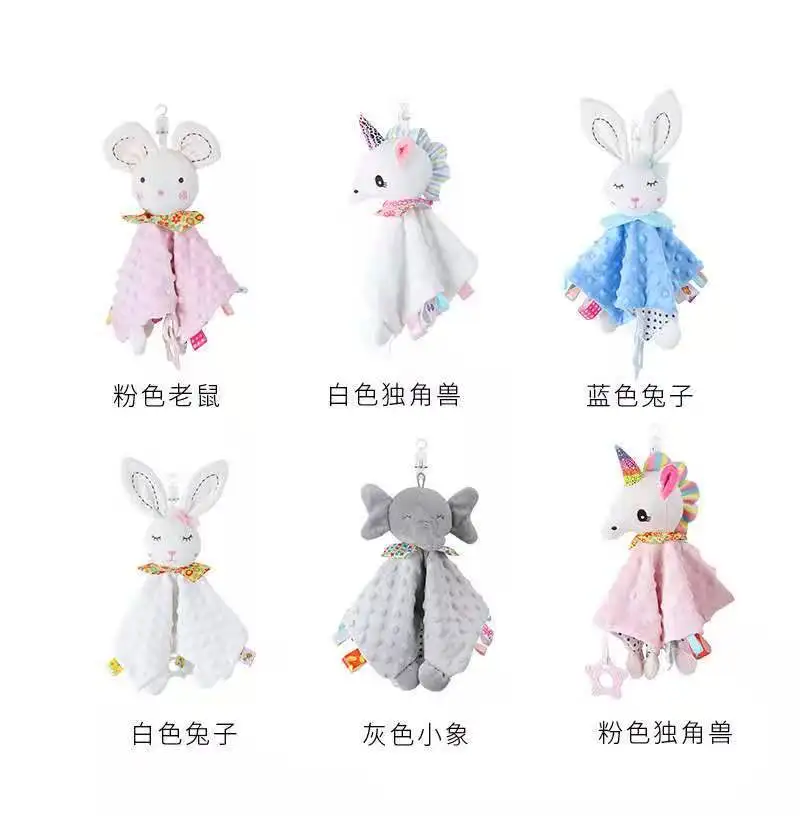 Custom Handmade Baby Soft Toy Plush Baby Security Comforter Blankets With Teether