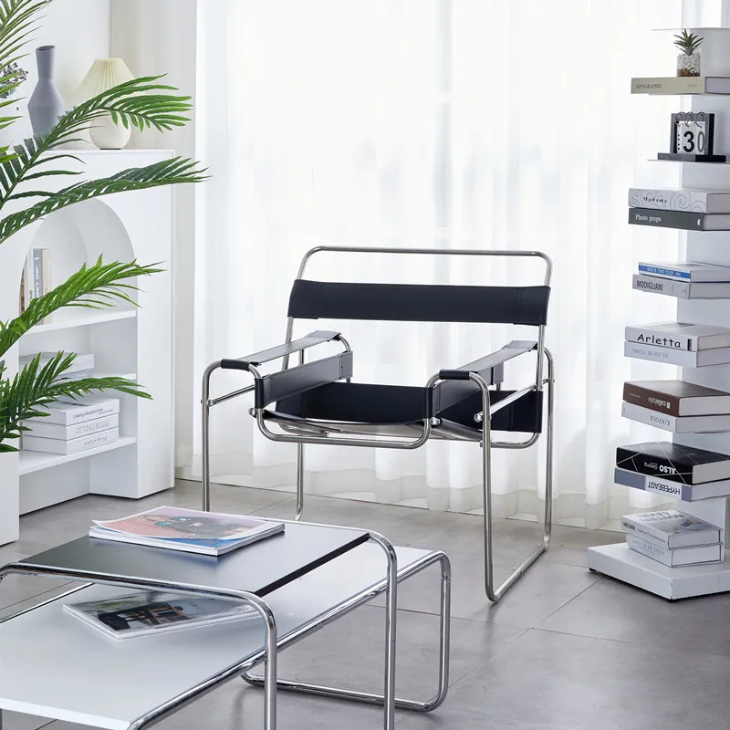 2022 Новое поступление современное простое минималистичное кресло для гостиной из нержавеющей стали кожаное кресло для отдыха дизайнерское кресло