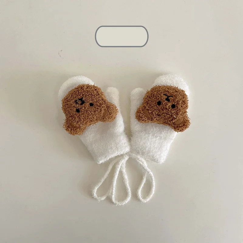 1-4Years Cartoon Bear Baby Mittens Winter Warm Kids Girl Gloves Knitted Toddler Thick Gloves