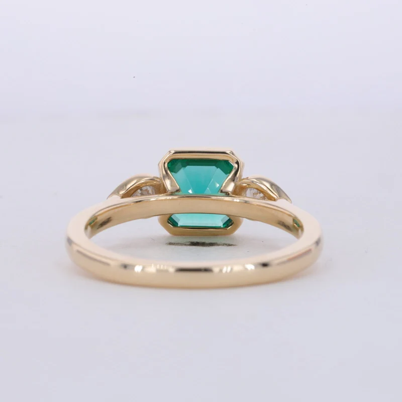 Fly Elephant three stone 7*7mm asscher cut zambian emerald 14k solid gold engagement ring