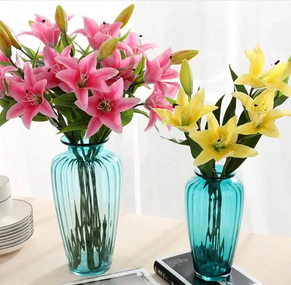 Hotsale Artificial real touch flower artificial PVC Lily 3 heads for home wedding decoration