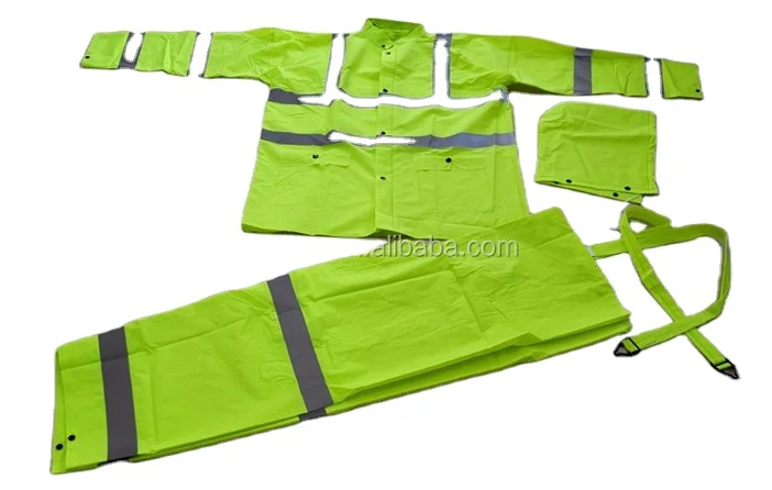 Non- Green Polyester with PVC coated durable Long raincoat with pockets