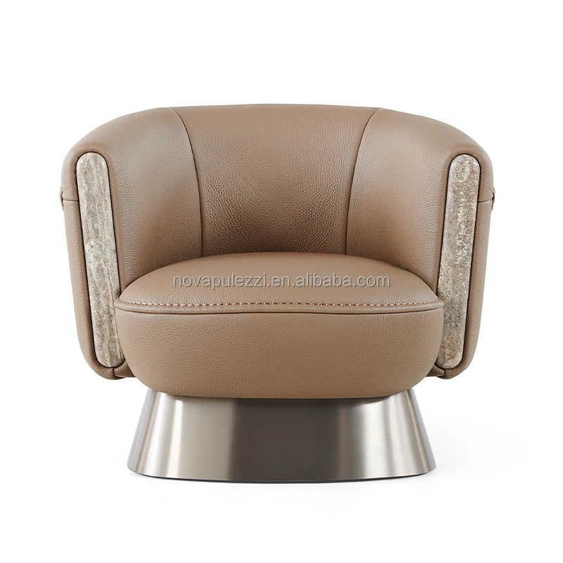 High-end quality thick leather with original stylish design Italian minimalist  luxury villa living room leisure chair