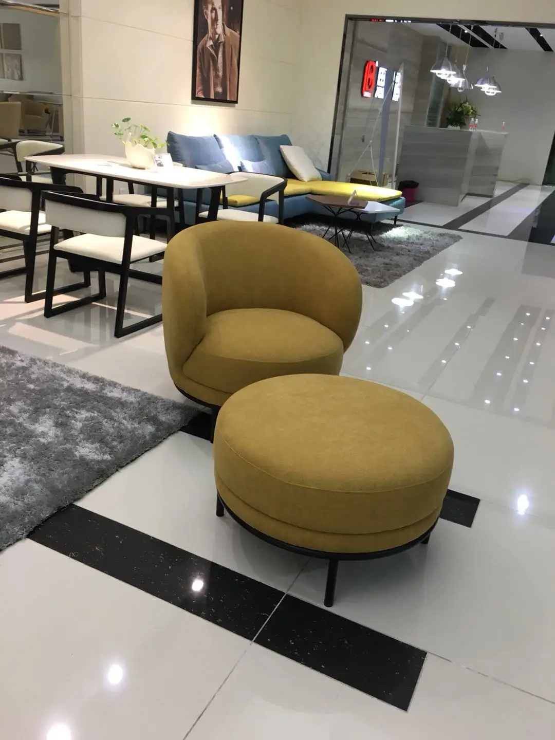 Round chair with round ottoman for bed room or  Living Room Furniture