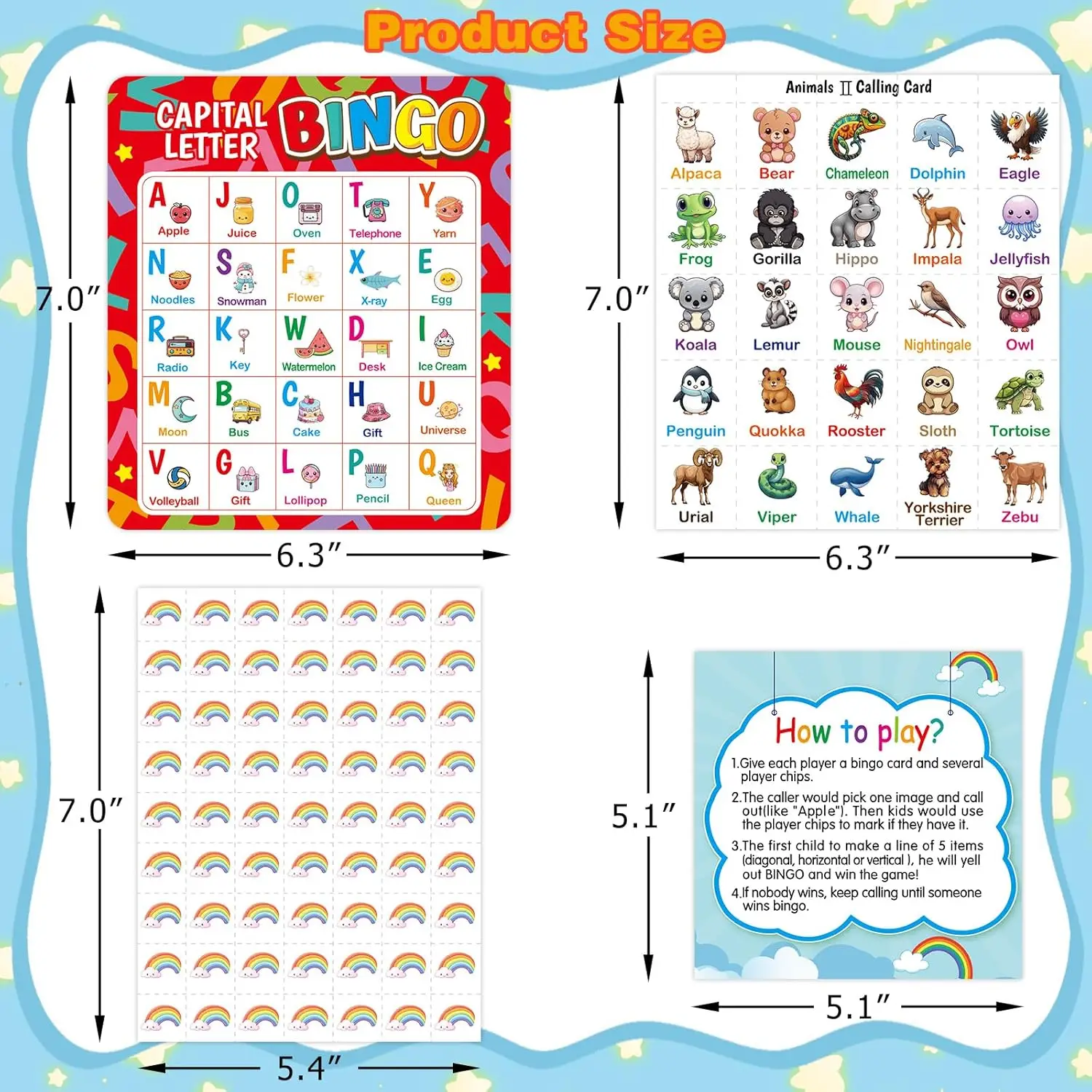 Alphabet Bingo Game Kids Sight Word Bingo Set Number Letter Animal Board Game for Kindergarten Preschool Counting