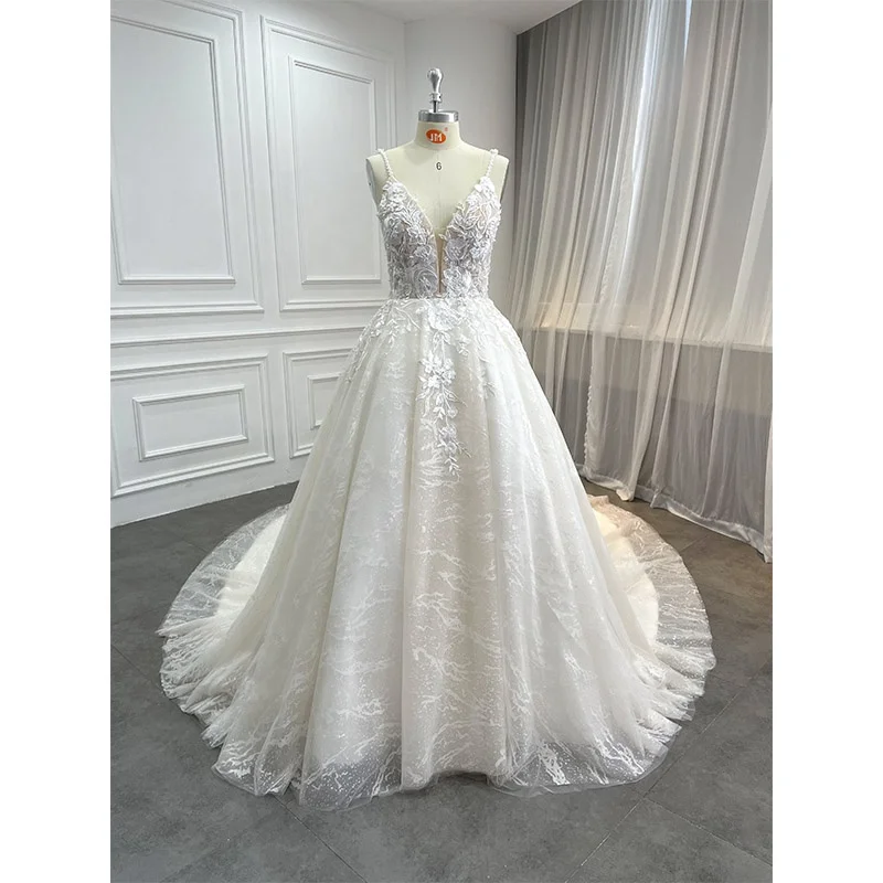 Custom Women Luxury Vestidos De Novia Glitter Beaded Lace Bridal Wed Ball Gown Vintage Pearls Wedding Dresses for Brides 2022