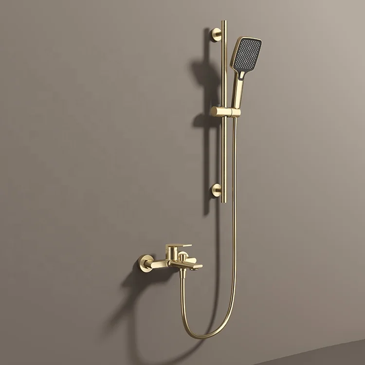 Modern High Quality Brushed Gold Wall Mounted Exposed Bathroom Bathtub Shower Set
