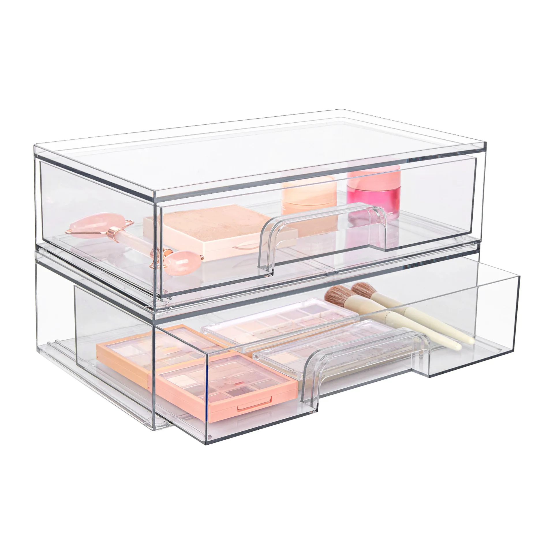 Clear Acrylic Makeup Organizer Drawers Stackable Plastic Storage Box Bins for Vanity Undersink Kitchen Cabinets Pantry