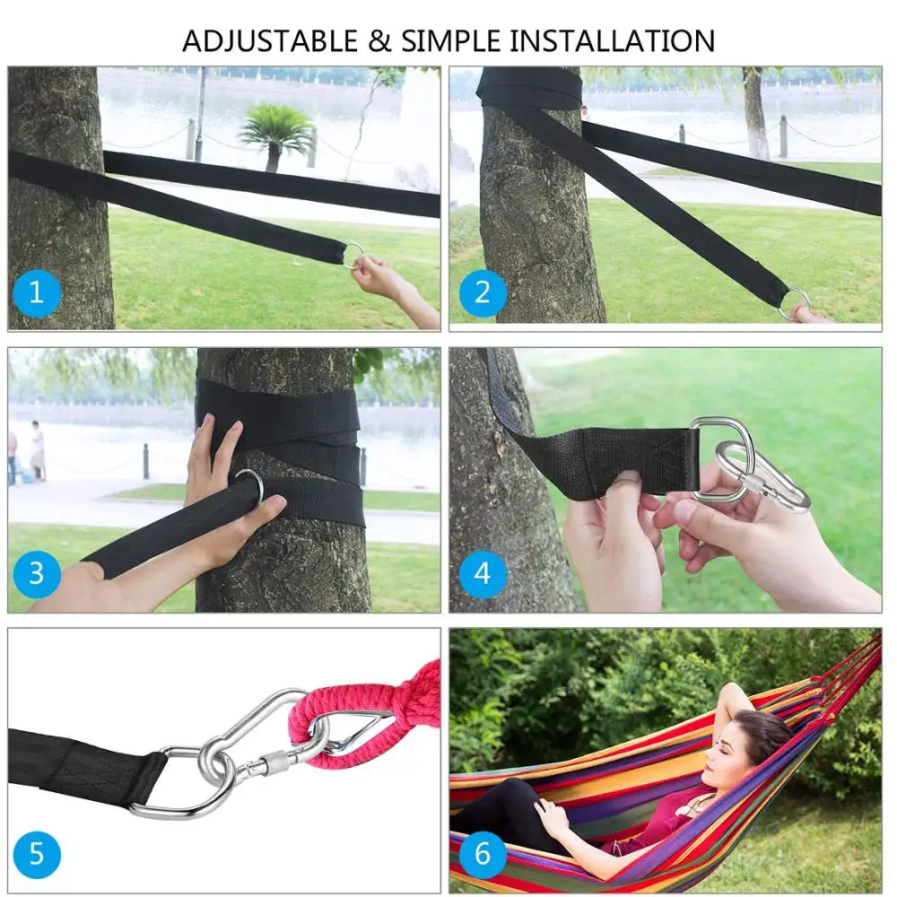 Extra Duty Polyester Tree Swing Hanging Kits Strap with Carabiner Rated for 1200lbs