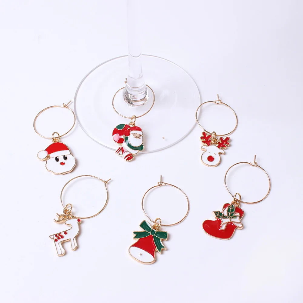 Christmas gist sets 6 style Wine Glass Charms  Wine Identification Markers for Stem Glasses Wine Tasting Party