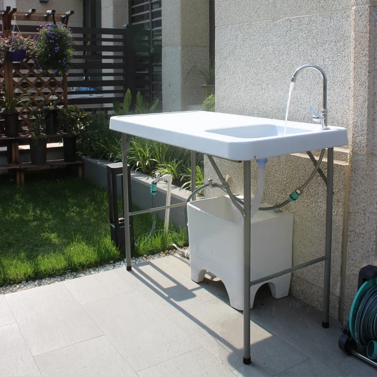 Portable Outdoor Camping Kitchen with Sink Mobile Folding Table for Cleaning