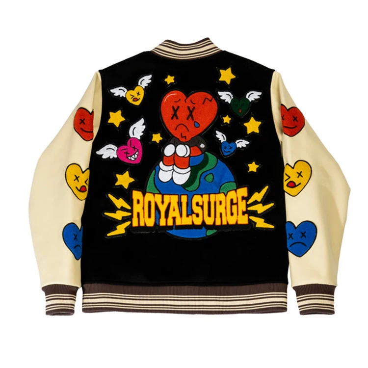 DiZNEW 2022 Custom Logo Leather Sleeves Embroidery Bomber Mens College Baseball Jacket Letterman Varsity Jacket