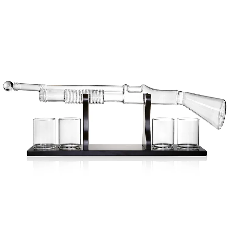 AIHPO Unique Wholesale Bar Accessories Gift Bullet Glasses Whiskey Liquor Vodka Glass Shot Gun Decanter Set with Stones Ice Cube