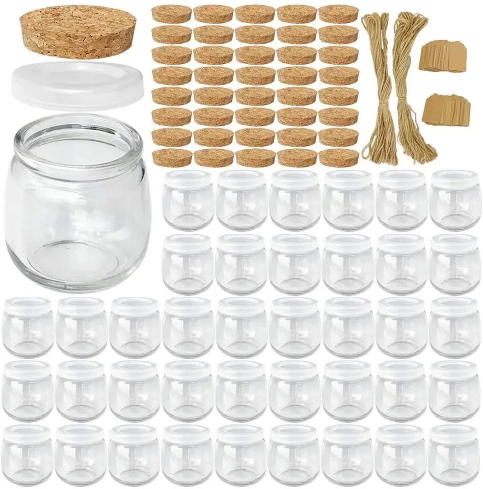 Small Round Transparent Pudding Bottle Yogurt Jars Glass Food Container with Lid