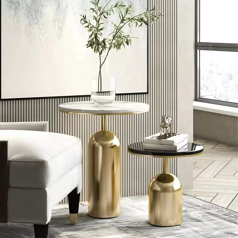 wholesale marble coffee table round High quality movable gold side table circular coffee shop marble top side table