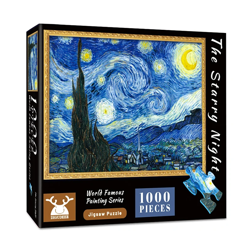 Free Sample Custom Die Cut 50*70cm Jigsaw Puzzle Blue Board Van Goah Adult Puzzle 1000 Custom Jigsaw Puzzle Toy