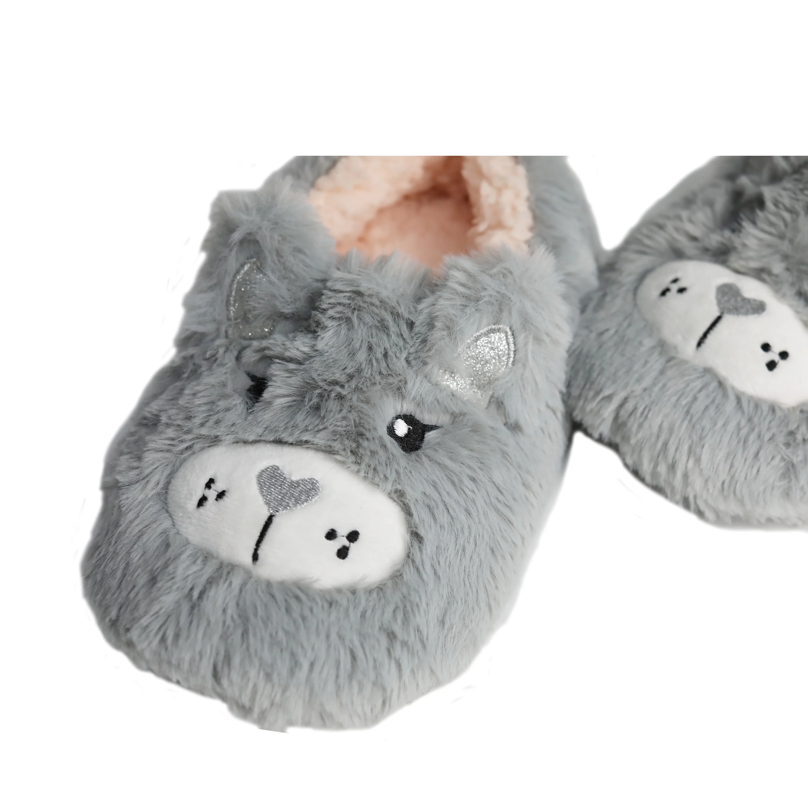 
Cute Embroidery Animal Pink Furry Kids Fur Slippers Winter 
