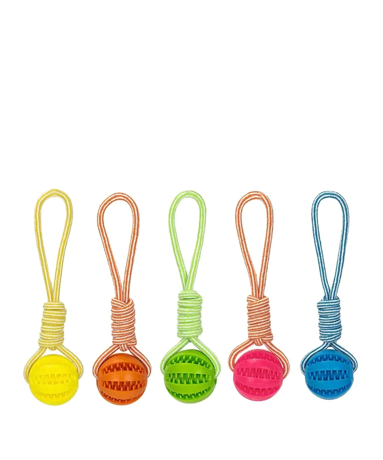 Wholesale rope dog toys leaky food ball teeth cleaning teeth bite resistant interactive chew rubber toys for dogs