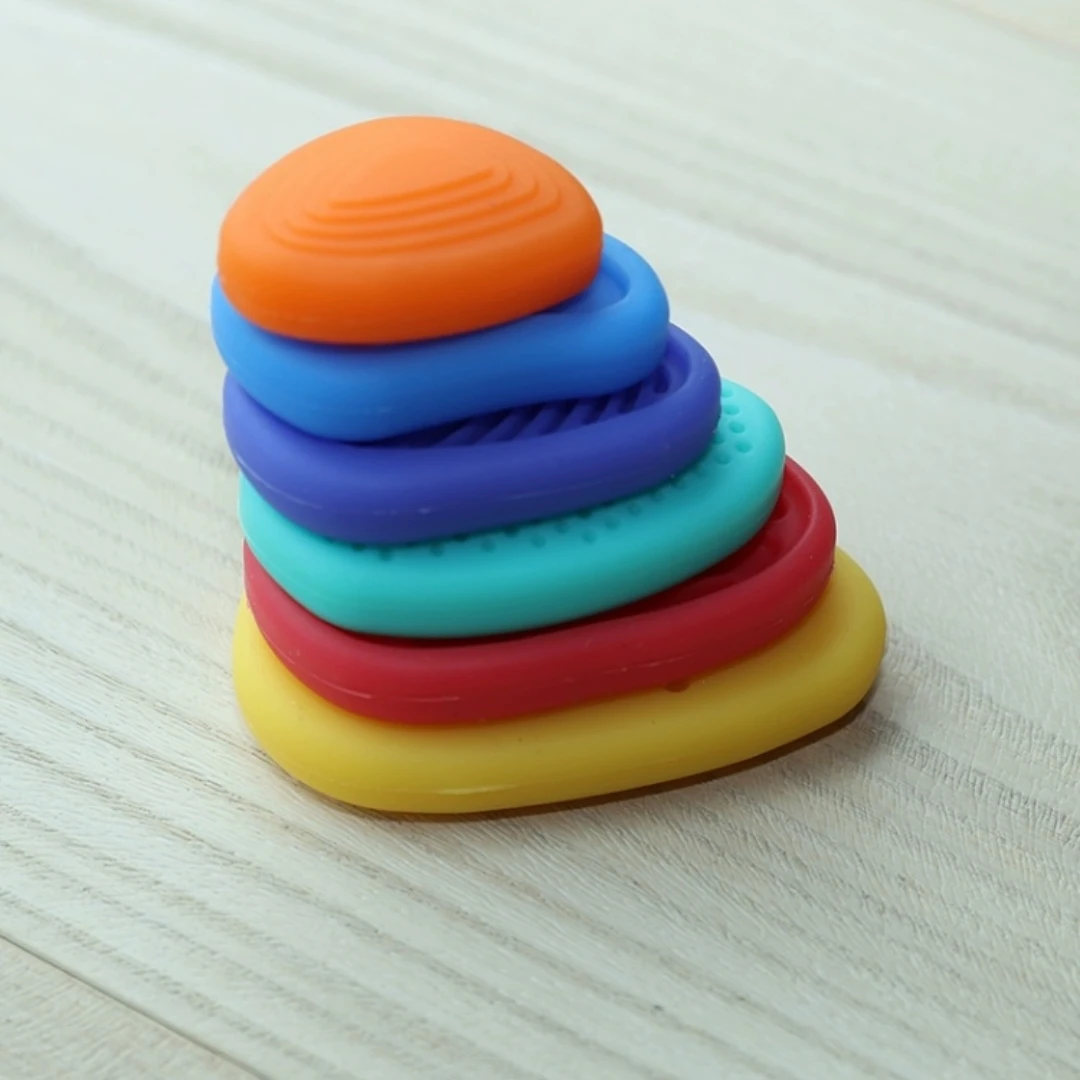 Sensory Stone Fidget Toys 6 Pcs Quiet Worry Stone for Kids Adults Calming Silicone Stress Toys Anxiety/Autism/ADHD Relief