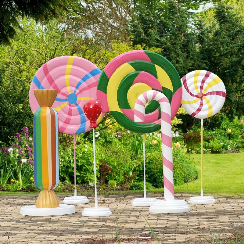 commercial christmas decoration giant resin fiberglass candy candy cane lollipop sculpture display props for sale