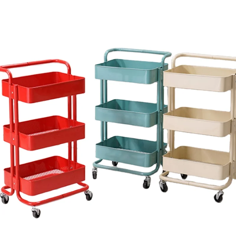 Full Metal Red/Pink Various  Color  Foldable 3 tier metal trolley
