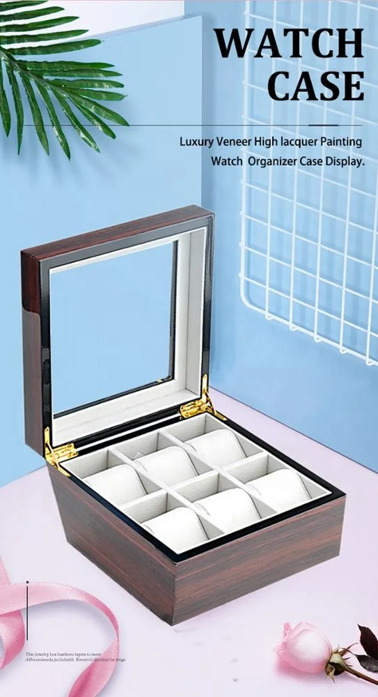 Factory handmade luxury mdf wood veneer high glossy painting velvet wooden watch box