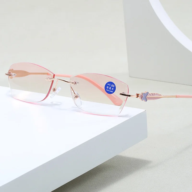 Rimless anti blue light with high-end reading glasses gradient color lenses ultra light fashionable versatile light luxury glass