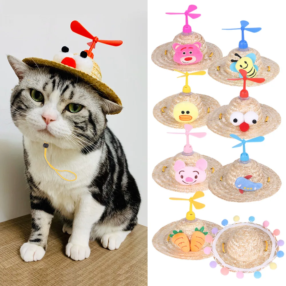 Wholesale Small Cute cat Costumes hat Sombrero Mexican Pet Straw Hat dog straw hat for party