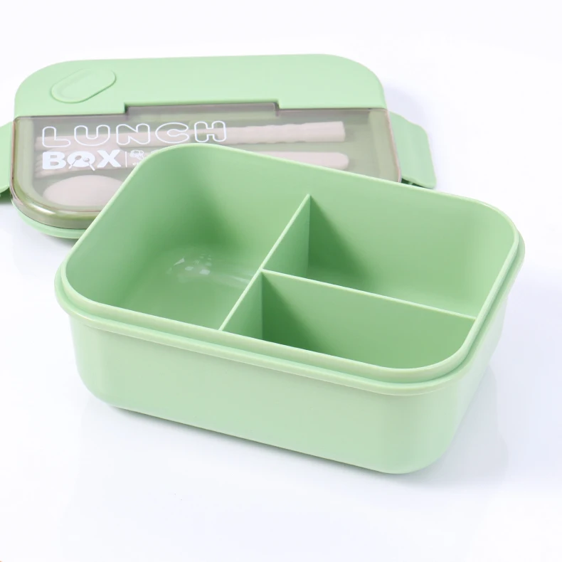 Plastic kids bento box lunch food school use snack box package outdoor one lock 3 sections detachable lunch box