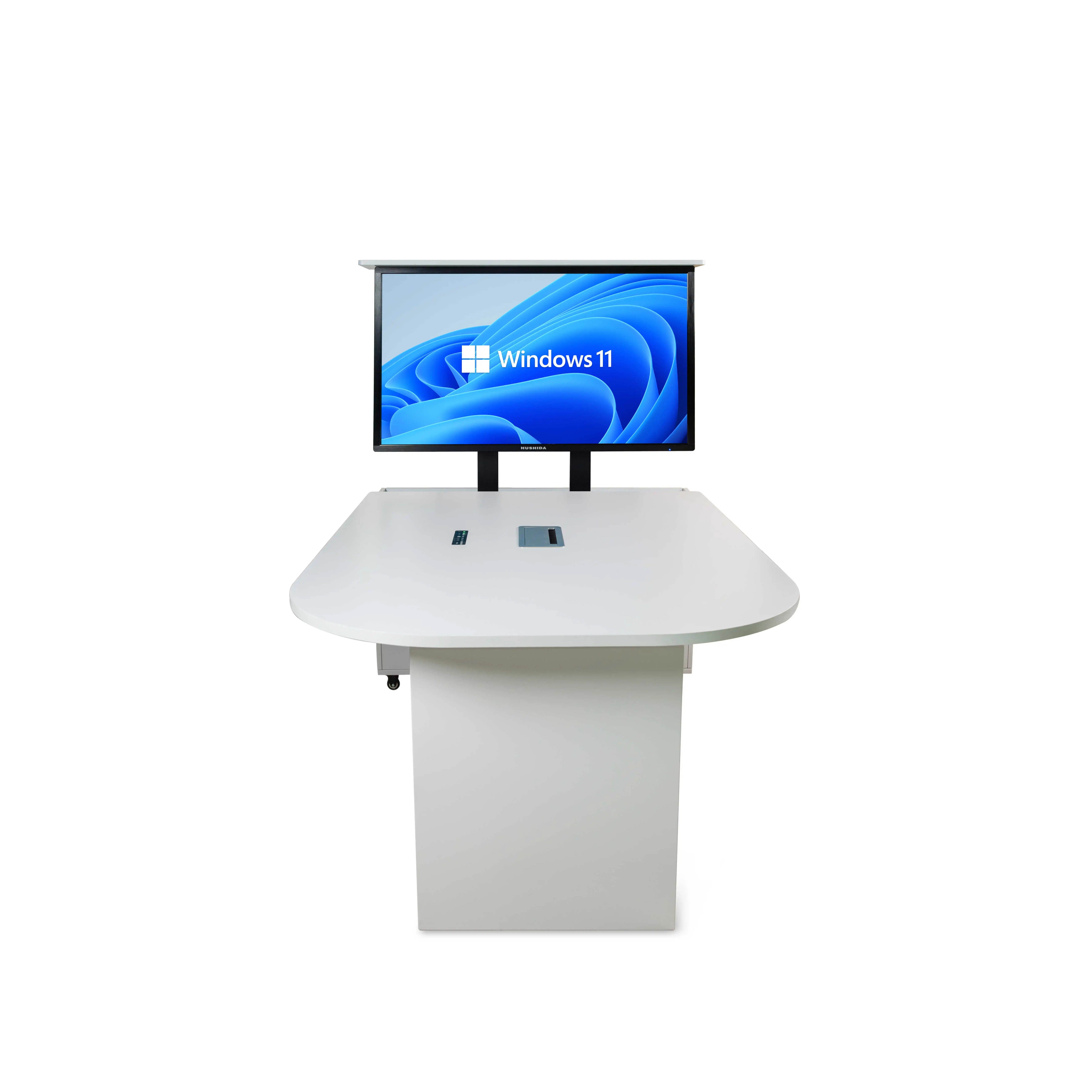 School suppliers smart classroom furniture interactive student table with 55 inch hidden lifting monitor for group discussion