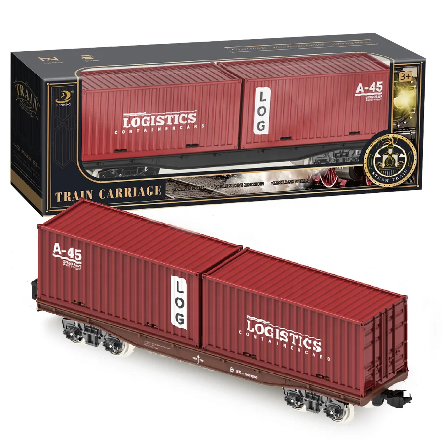 New Railway Toy Set Steam Locomotive Train Flatbed Transporter Container Shipping Train Toy Light Sound Kid Toys