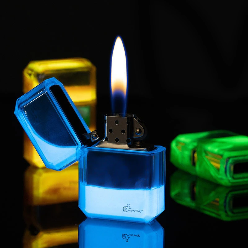 Colorful Night Glow Sand Glowing Lighter Transparent Shell Windproof Kerosene Lighter Gift