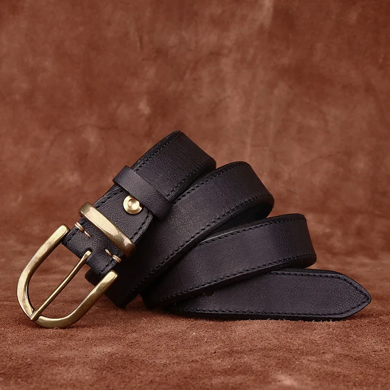 Custom brand printing logo luxury genuine leather belt for men with black stainless steel buckle