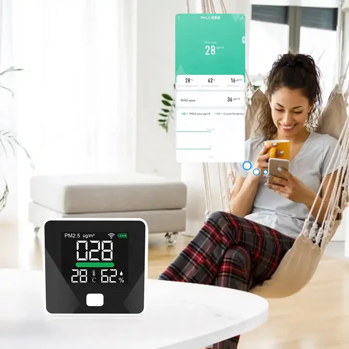 3 в 1 Wi-Fi PM2.5 монитор температуры и влажности 1600 мАч перезаряжаемый Настольный детектор качества воздуха светодиодный метр