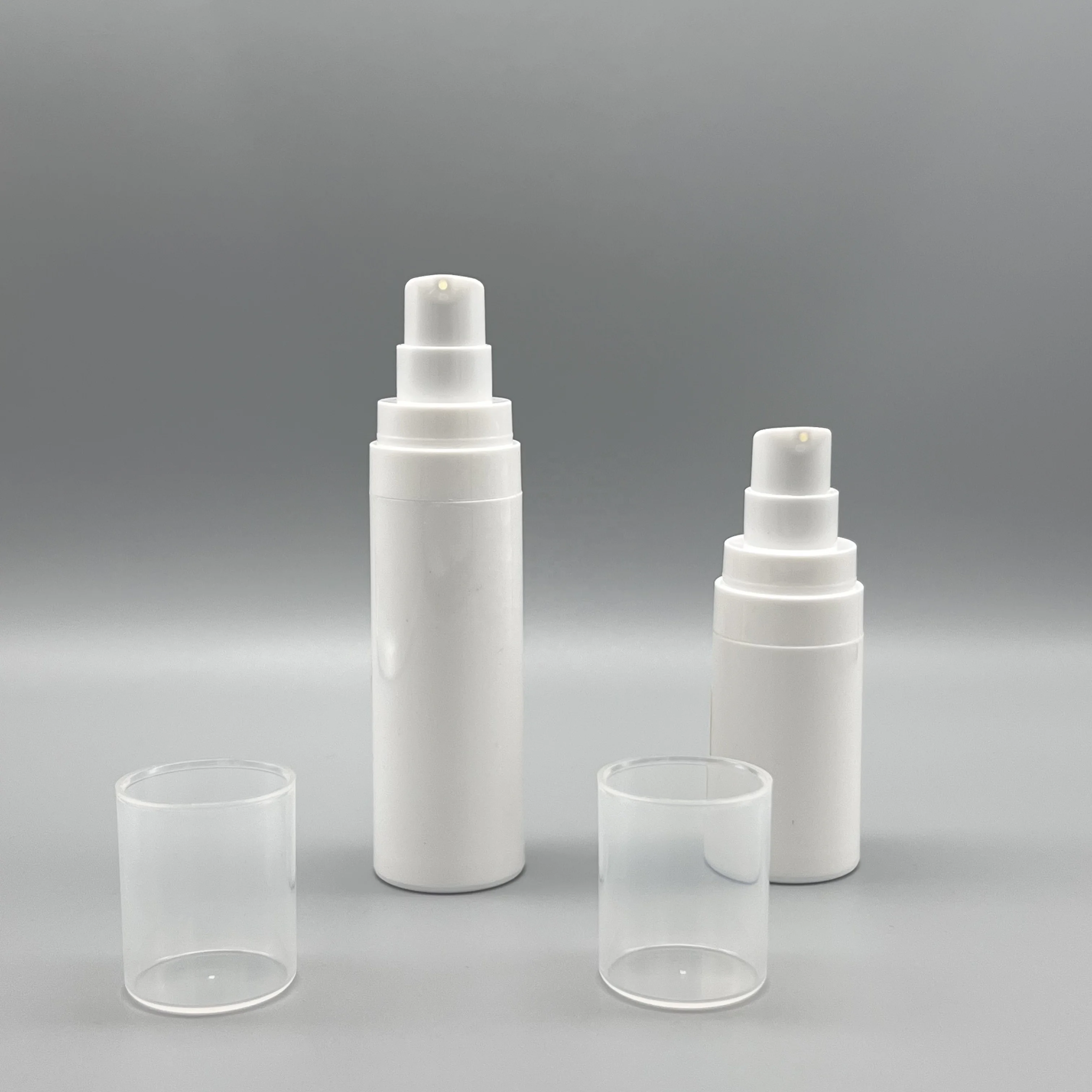 In stock Cosmetic Packaging 15ml 30ml 50ml white plastic cosmetic acrylic cream airless bottle for lotion vacuum pump