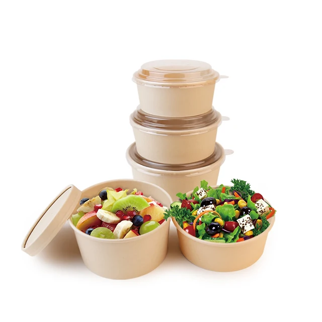 
16oz/25oz/32oz/36oz/42oz/50oz Disposable salad bamboo bowl with plastic lid 