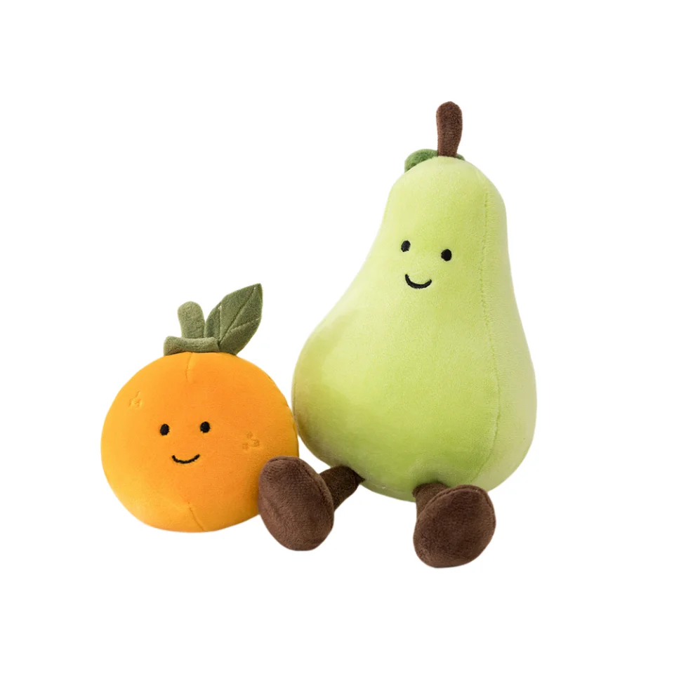 Cartoon cute fruit party peach pear plush toy smile mini eggplant banana with cute little feet pillow