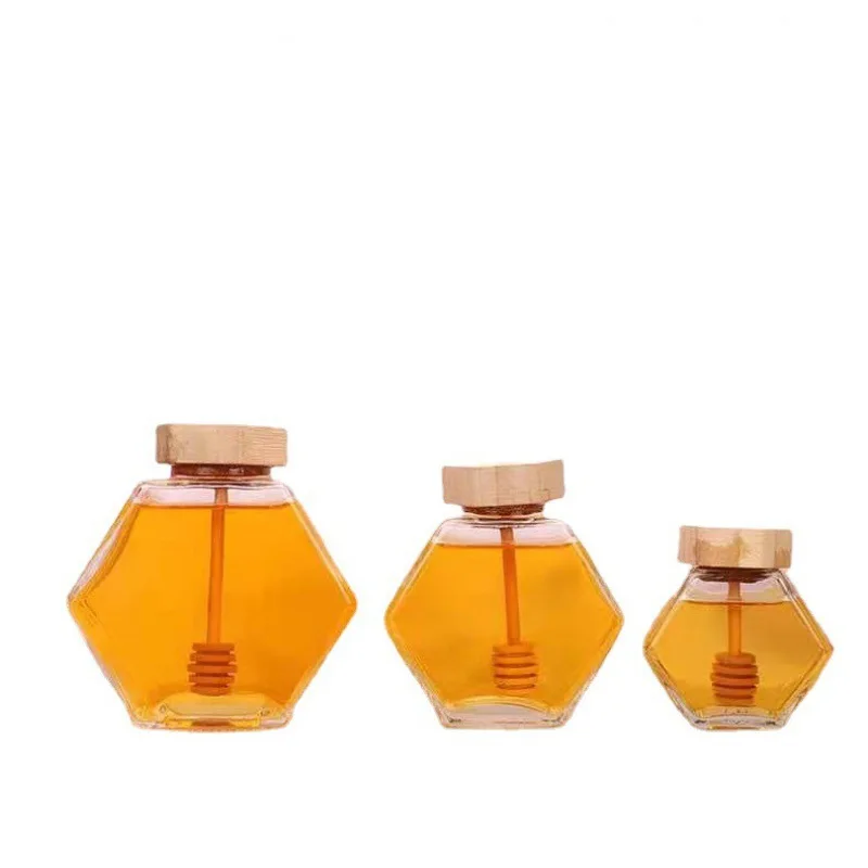 Customized 730ml 100ml 380ml Honey Jar Pickle Jelly Jam Bulk Hexagon Glass Honey Jar With Lid
